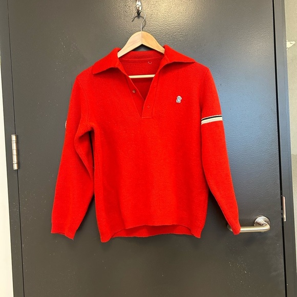 Rossignol M-L vintage wool sweater with tiny bear logo one striped sleeve EVC - Picture 15 of 16